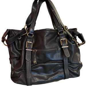 THE SAK Boho Black Leather Minimalist Large Slouchy Bag Tote Satchel Purse